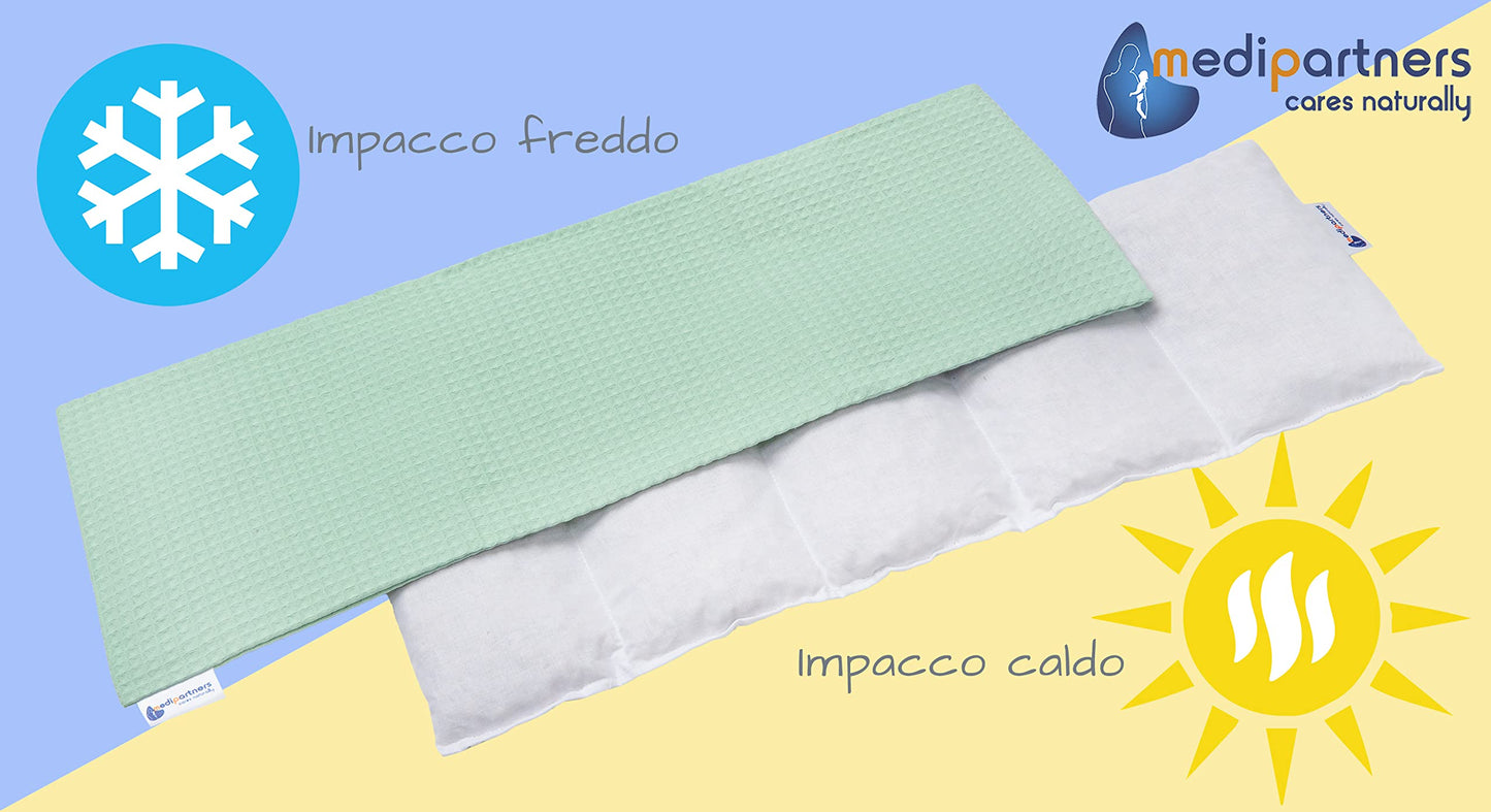 Medi Partners Cuscino Termico noccioli ciliegio 60x20cm 800g 100% Cotone 5 Camere Grande Terapia del freddo Federa sfoderabile (Stelle)