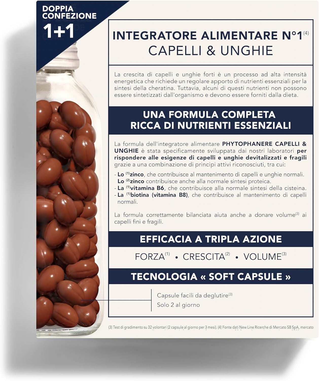 Phyto Phytophanere Integratore Alimentare Naturale Fortificante, Per Capelli e Unghie, Crescita e Volume, Senza Siliconi, Confezione doppia da 90 capsule (Totale 180 capsule)