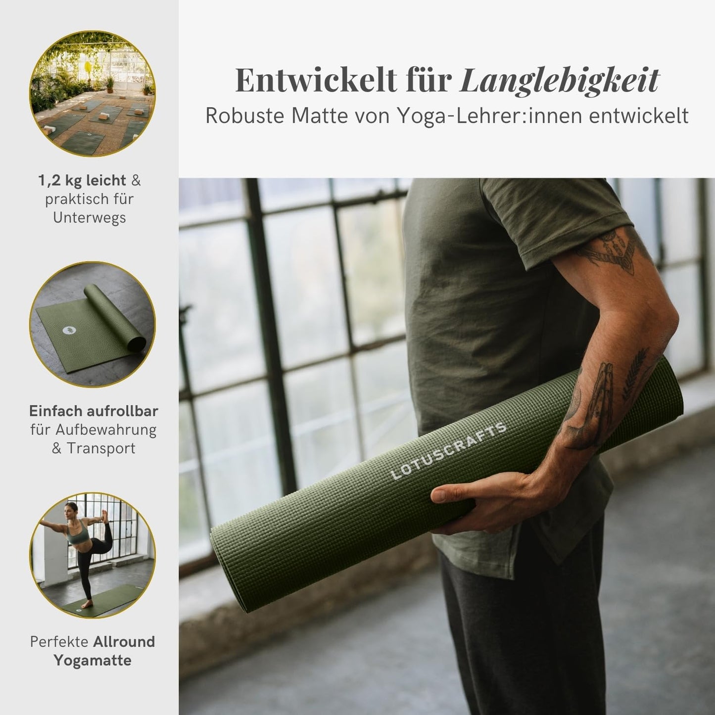 Lotuscrafts Tappetino Yoga Antiscivolo Professionale Mudra Studio XL - Materassino Yoga Antiscivolo per Principianti e Avanzati - Tappeto Yoga Professionale - Yoga Mat