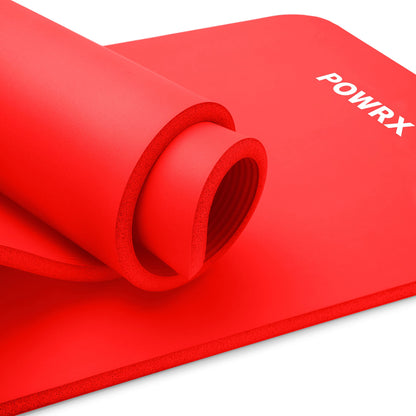 POWRX Tappetino Fitness Antiscivolo 190 x 60, 80, 100 cm - Ideale per Yoga, Pilates e Ginnastica - Extra Morbido e Spessore da 1,5 cm o 1 cm - Ecocompatibile con Tracolla e Sacca Trasporto + Poster