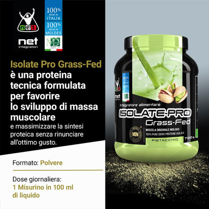 NET Integratori ISOLATE PRO Grass Fed - 700g Cioccolato - Proteine Isolate Con EAA Aminoacidi Essenziali e BCAA - Massimizza La Sintesi Proteica e La Crescita Muscolare