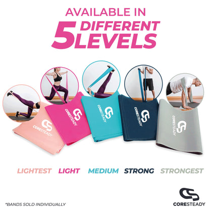 Coresteady Elastici Fitness - Elastico Fitness Pilates - Fasce Elastiche Fitness Fisioterapia e Yoga - Elastici Palestra per Forza - Set Elastici Fitness con Guida Gratuita