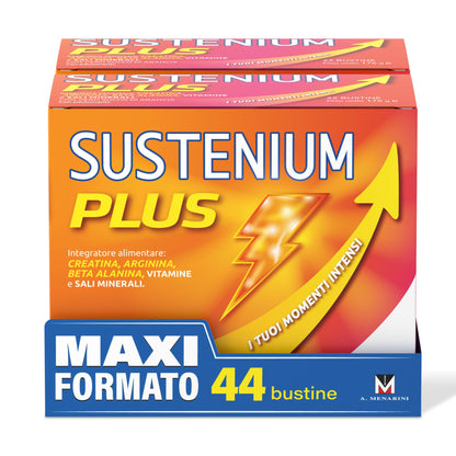 Sustenium Plus - lntegratore energizzante a base di uno specifico complesso di aminoacidi, vitamine e minerali. Per la tua energia fisica e mentale. Confezione da 22 bustine