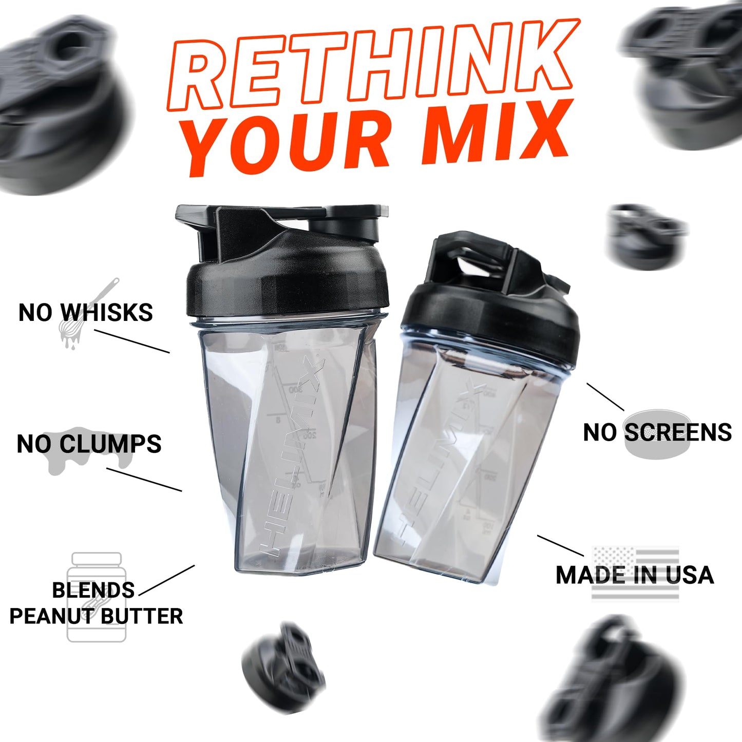 HELIMIX 1,5 Vortex Blender Shaker bottiglia contiene fino a 828 ml | Nessuna palla o frusta | Prodotto negli Stati Uniti | Portatile pre allenamento Proteine del siero di latte shaker tazza | Mescola