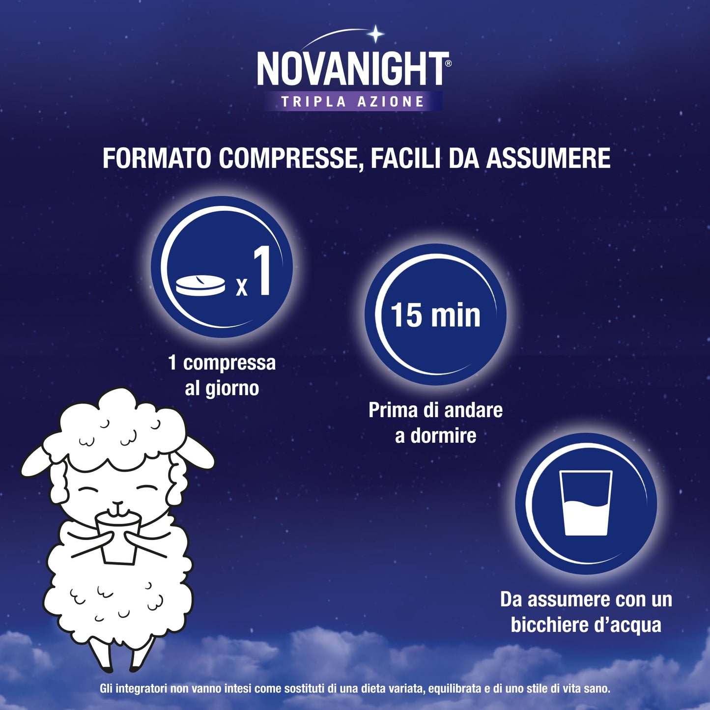 Novanight Tripla Azione Melatonina per Dormire, Integratori per Dormire, Disturbi del Sonno - Senza Glutine, con Melatonina, Escolzia, Passiflora, Melissa. Non Induce Dipendenza (70 Compresse)