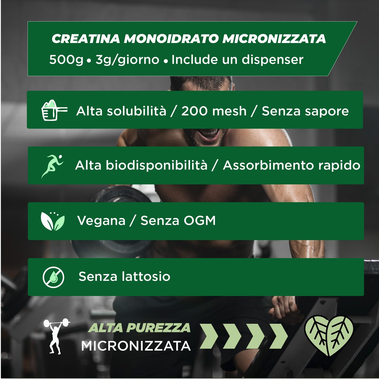 Creatina Monoidrata Micronizzata in polvere 100% - 300g - Insapore - Aumento delle prestazioni fisiche e della forza muscolare - Incluye dosatore - Altamente solubile - FOODELIS®