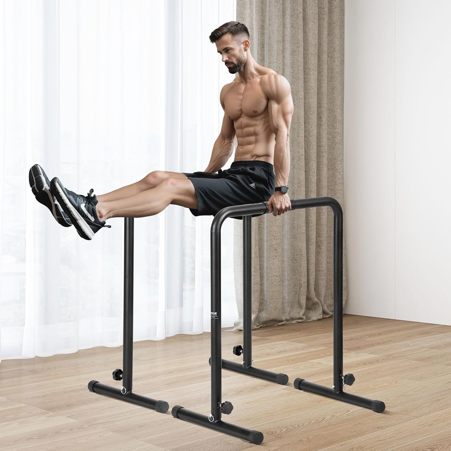 VEVOR Barre di Trazione Altezza Regolabile, Carico 200 kg per Fitness Dip Bar Station, Stabilizzatore, Parallele Push-up Stand, Parallele Barre per Allenamento Forza da Palestra da Casa