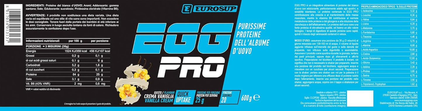 EGG PRO - 600g - Vaniglia - Purissime proteine del bianco d'uovo