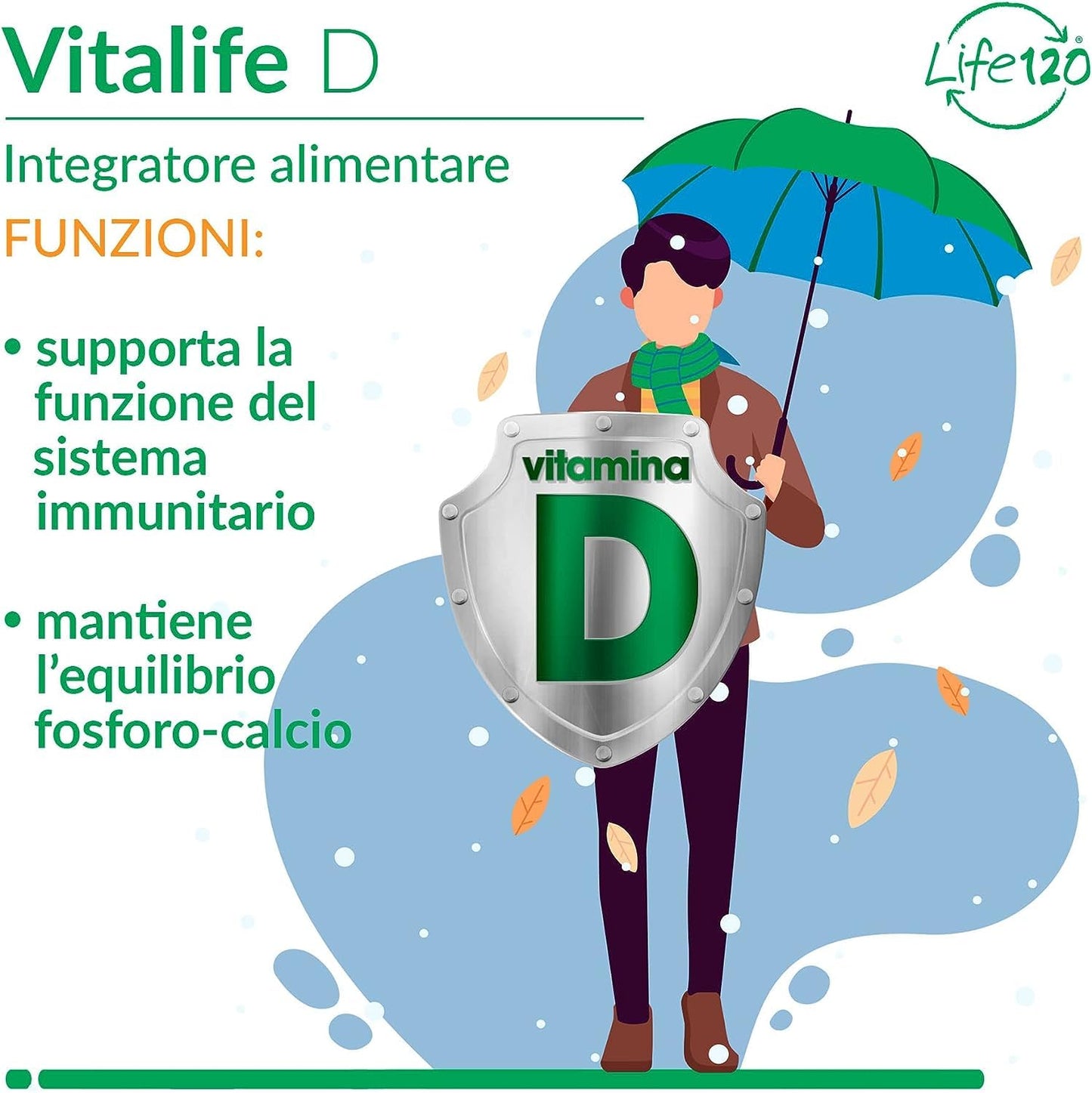 Life 120 - Vitalife D - Integratore alimentare di Vitamina D 2000 UI per softgel, 100 Softgel ad Alto Dosaggio, fondamentale per Ossa, Denti, Muscoli e Sistema Immunitario, 3 Confezioni da 100 Softgel