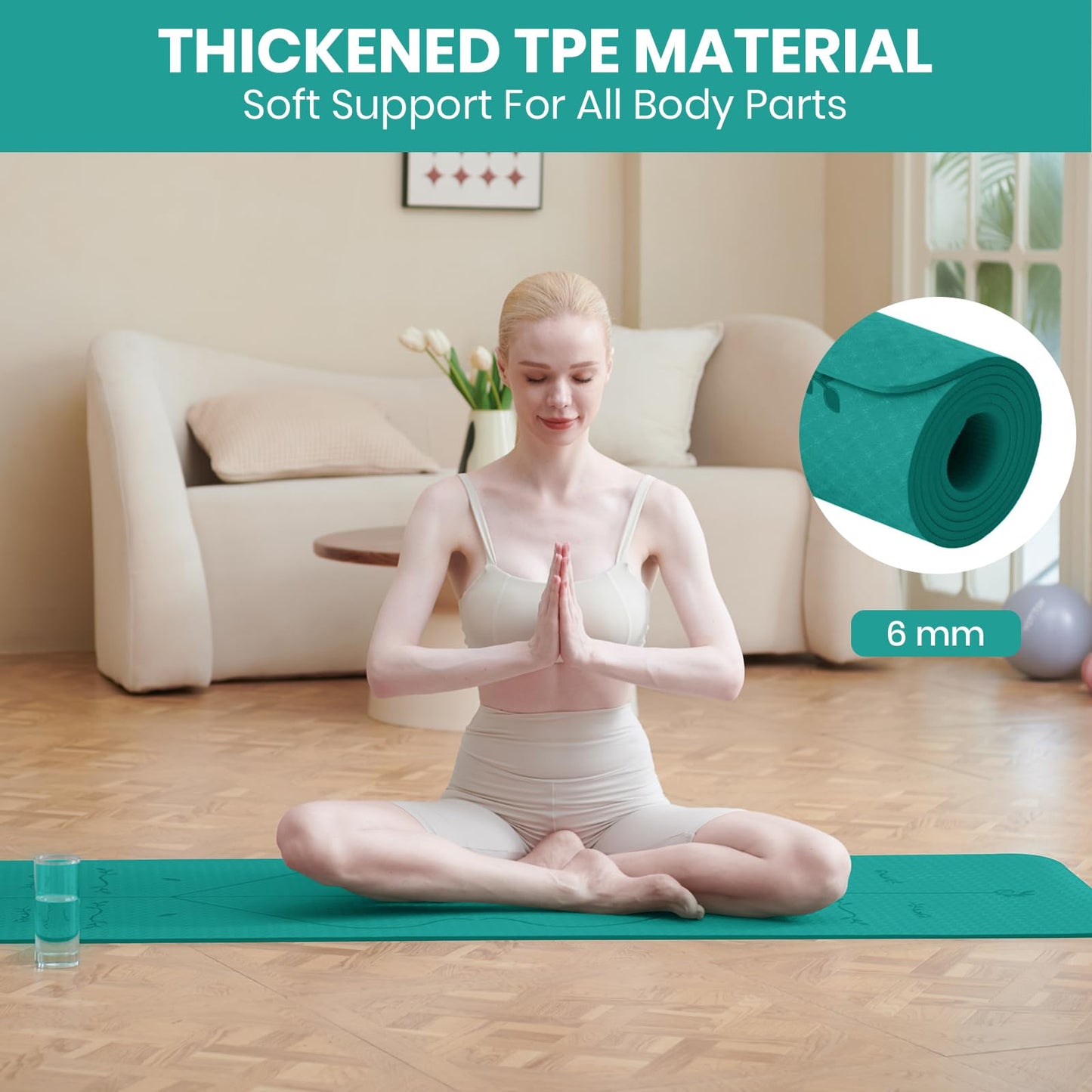 Good Nite Tappetino da yoga da 6 mm, in TPE, antiscivolo, per fitness, pilates, allenamento, yoga, pilates, allenamento, 183 x 61 x 0,6 cm