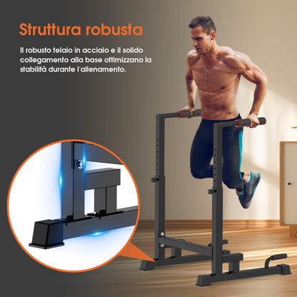 DH FitLife - Dip Parallele Calisthenics Robuste, Stabili e Versatili per Allenamento a Casa | Dip Station Regolabile in 2 Versioni: 3 o 9 Altezze, Ideale per Parallele Dip, Push Up e Sviluppo Forza