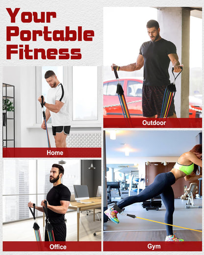 Fitense 6 Set Elastici Fitness Uomo - Elastico Fitness Bande 270 Lbs, Elastici Palestra con Maniglie, Ancoraggio Porta, Cinghie Caviglia, Borsa e Poster, Perfette per Allenamento a Casa o in Palestra