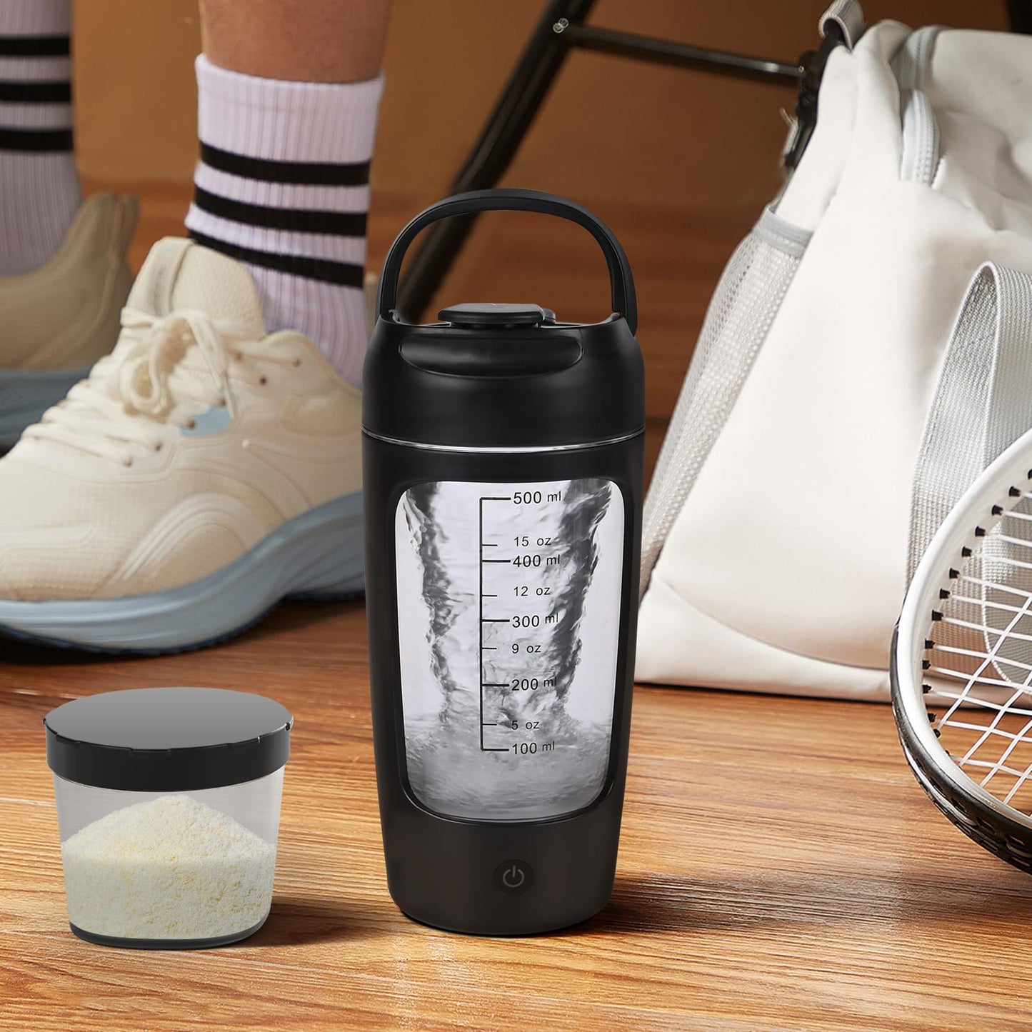 Shaker Proteine Elettrico, 650 ml, frullatore elettrico per frullati proteici ricaricabile USB C, Tazze Shaker Ricaricabili, Protein Shaker Bottle con Vano Portaoggetti, per Frullati Proteici (bianco)