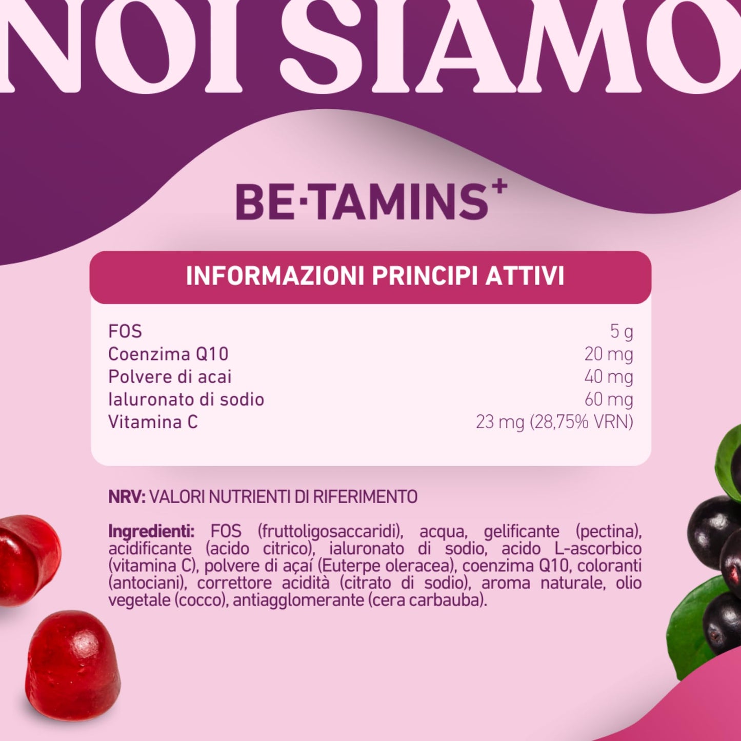 Caramelle Acido Ialuronico Puro Q10 Coenzima Vitamina C Gommose Açai - Idratazione Antietà Elasticità e Lucentezza per la Tua Pelle - Potenti Antiossidanti Naturali 60 Beauty Gummies