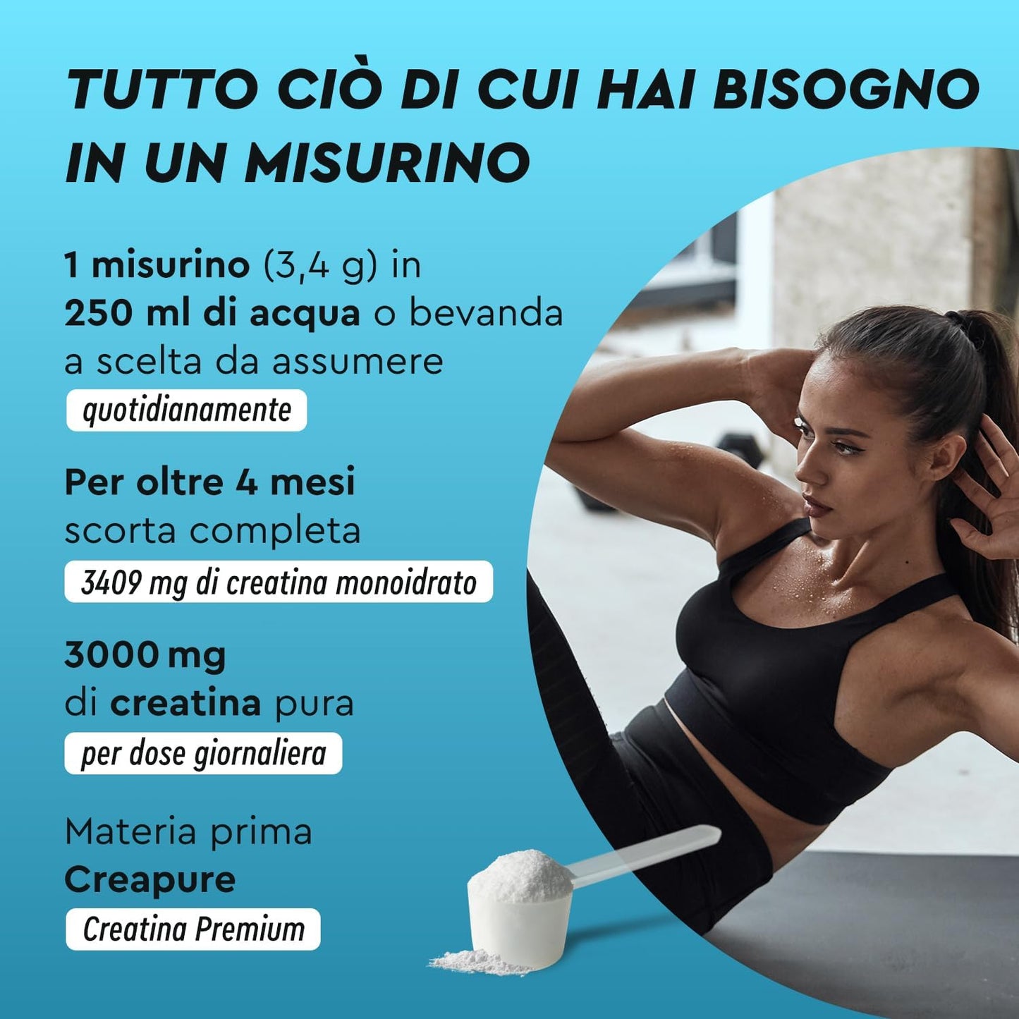 Creatina Monoidrata in Polvere 500 g, Materia Prima di Marca Creapure ad Alto Dosaggio, Supporto per Sport e Atleti, 100% Creatina Pura e di Alta Qualità, Palestra e Pre Workout