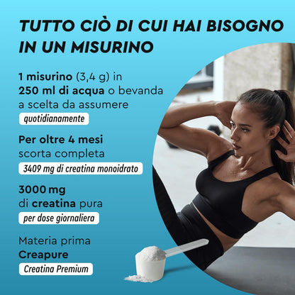 Creatina Monoidrata in Polvere 500 g, Materia Prima di Marca Creapure ad Alto Dosaggio, Supporto per Sport e Atleti, 100% Creatina Pura e di Alta Qualità, Palestra e Pre Workout