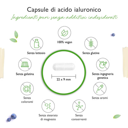 Acido ialuronico - 120 capsule altamente dosate con 500 mg - 500-700 kDa - Vegetale da fermentazione - Vegan