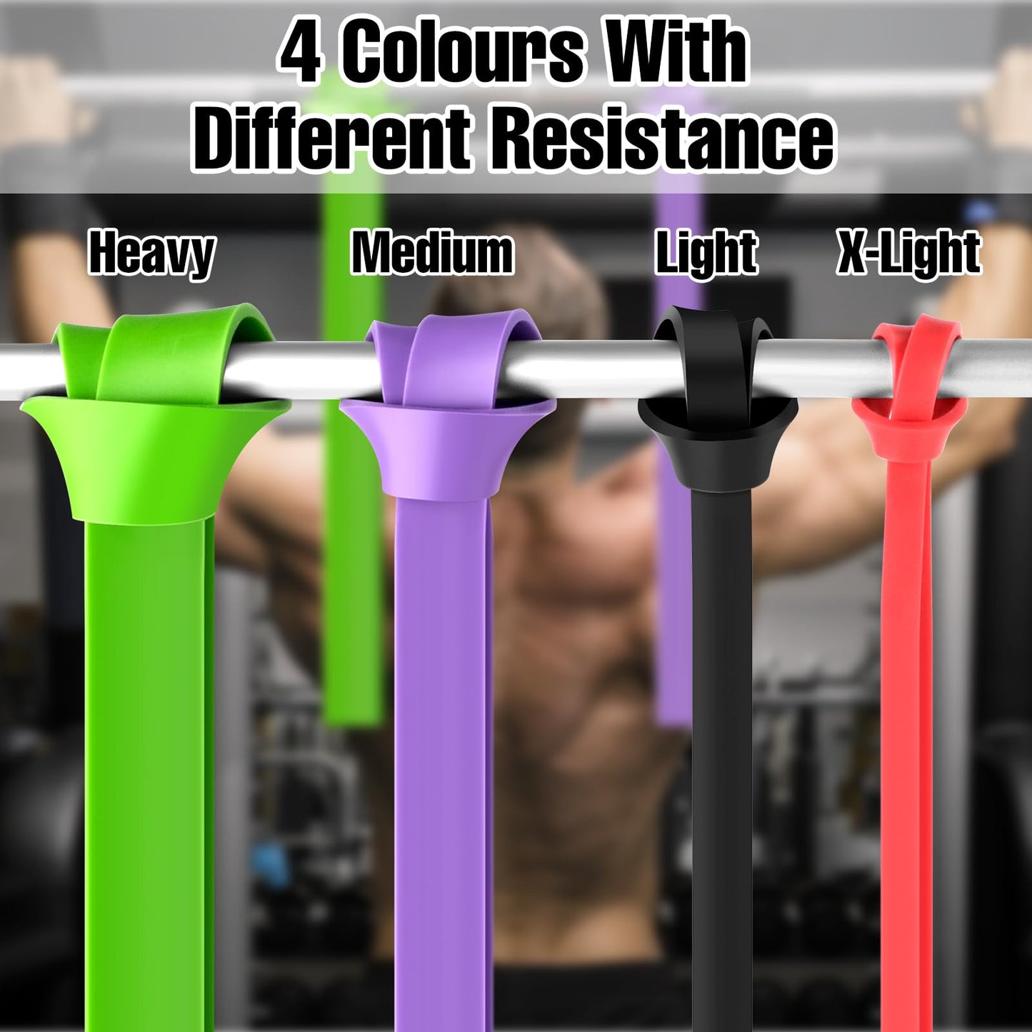 WuGU Bande Elastici Fitness, 4 Pezzi Loop Bands, Banda Elastica di Resistenza per Pull-Up, Resistente Fitness per Stretching, Allenamenti di Resistenza, Potenziamento Muscolare