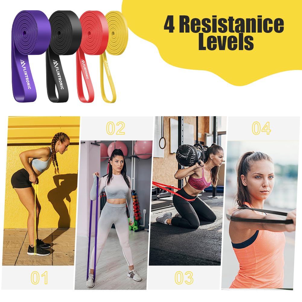 Flintronic Bande Elastiche Fitness, Elastico Fitness per Trazioni, 3/4 Diversi Diversi Livelli di Resistenza, Resistance Bands per Calisthenics, Elastici Palestra per Uomini Donne Fitness,Stretching