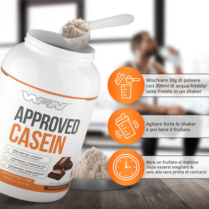 WFN Approved Casein - Neutro - 1 kg - Proteine della caseina con lattasi - Proteina in polvere cremosa - Molto solubile - Prodotto in Germania - Testato in laboratorio esterno