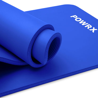 POWRX Tappetino Fitness Antiscivolo 190 x 60, 80, 100 cm - Ideale per Yoga, Pilates e Ginnastica - Extra Morbido e Spessore da 1,5 cm o 1 cm - Ecocompatibile con Tracolla e Sacca Trasporto + Poster