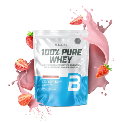 BioTechUSA 100% Pure Whey Complesso proteico del siero di latte con bromelina, aminoacidi, senza zuccheri aggiunti, senza olio di palma e con edulcorante, 1 kg, Cioccolato