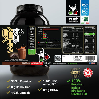 NET Integratori VB WHEY 104 9.8 Optipep - 900g Cioccolato - Proteine Isolate Idrolizzate per via Enzimatica Con EAA e BCAA - Massimizza Sintesi Proteica, Crescita e Mantenimento Muscolare