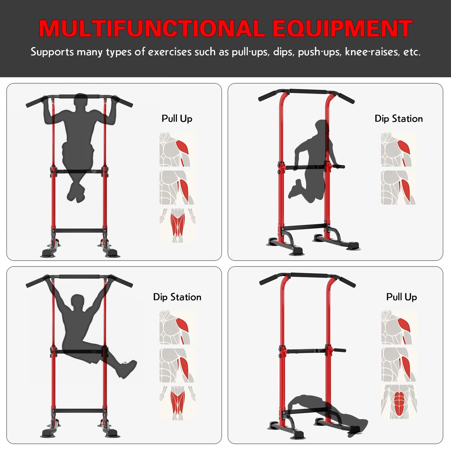 SogesHome Power Tower Stazione Multifunzionale Professionale Barra per Esercizi a Torre per Esercizi di Allenamento a casa e Palestra 75 x 82 x 165-210 cm