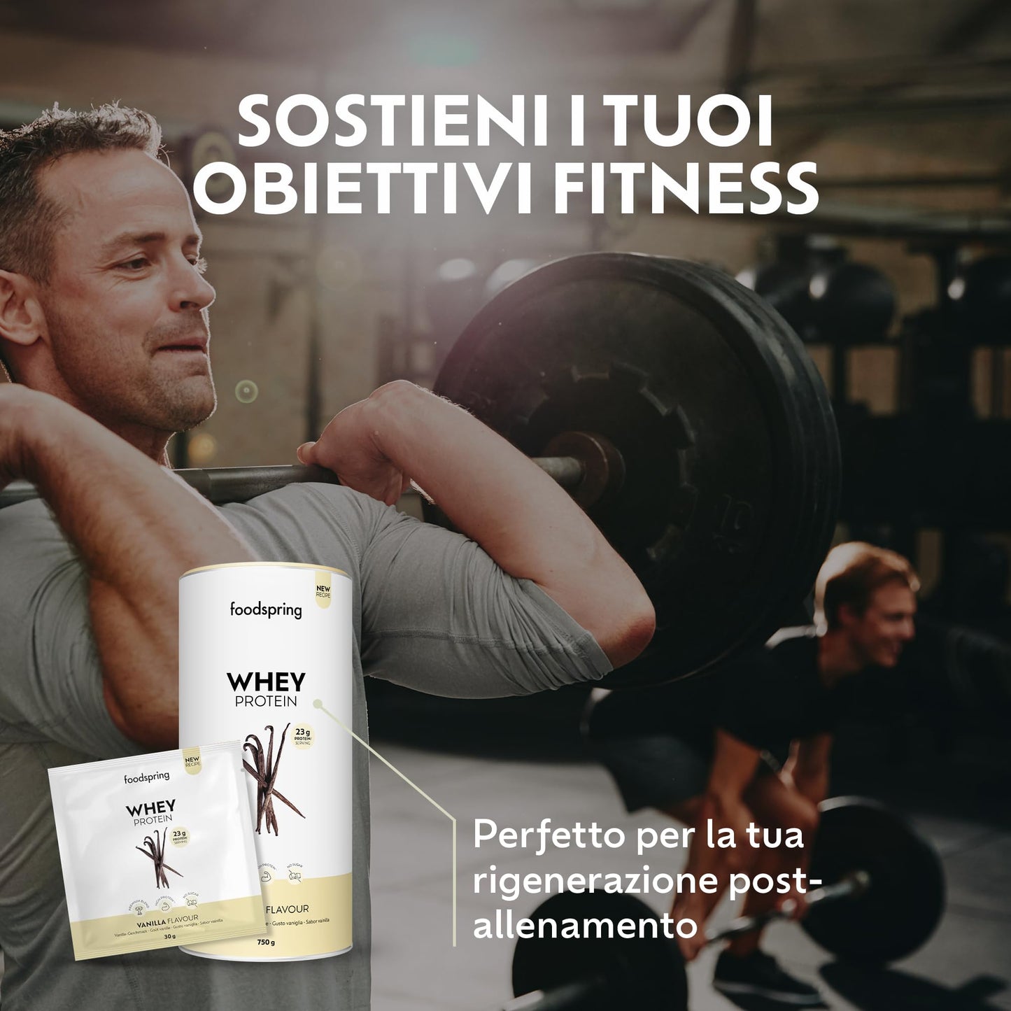 foodspring - Proteine Whey in polvere Cioccolato - Con 21 g di proteine per l'aumento muscolare, perfetta solubilità, ultra-filtrate & ricche di BCAA ed EAA - gusto pieno e delizioso (750 g)