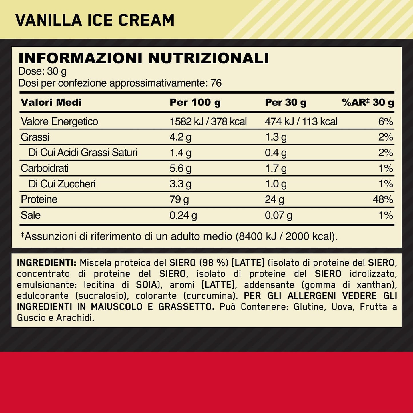 Optimum Nutrition Gold Standard 100% Whey Proteine in polvere per lo Sviluppo e il Recupero Muscolare con Glutammina e Aminoacidi BCAA Naturali, Gusto Gelato alla Vaniglia, 76 Dosi, 2,28 kg