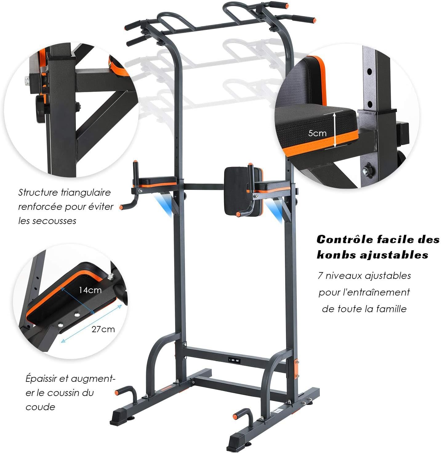 ISE Power Tower Multifunzione, Altezza Regolabile 192-228cm, Dip Station, Sbarra Sollevamento, Impugnature per Flessioni, Sbarra Trazioni Workout Dip Station per Dips,Chin Up,Allenarsi a Casa