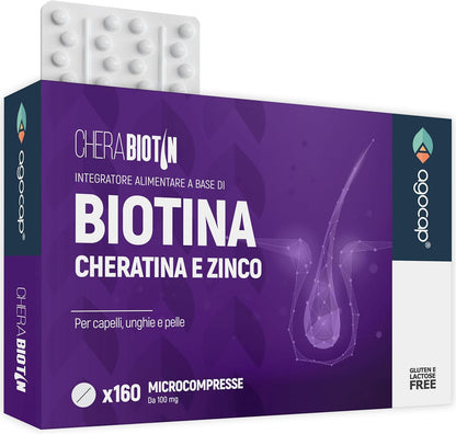 Cherabiotin, integratori a base di Biotina, Cheratina e Zinco. Vitamine per unghie e pelle. crescita capelli e anticaduta donna. 160 micro compresse, 5 MESI DI FORNITURA