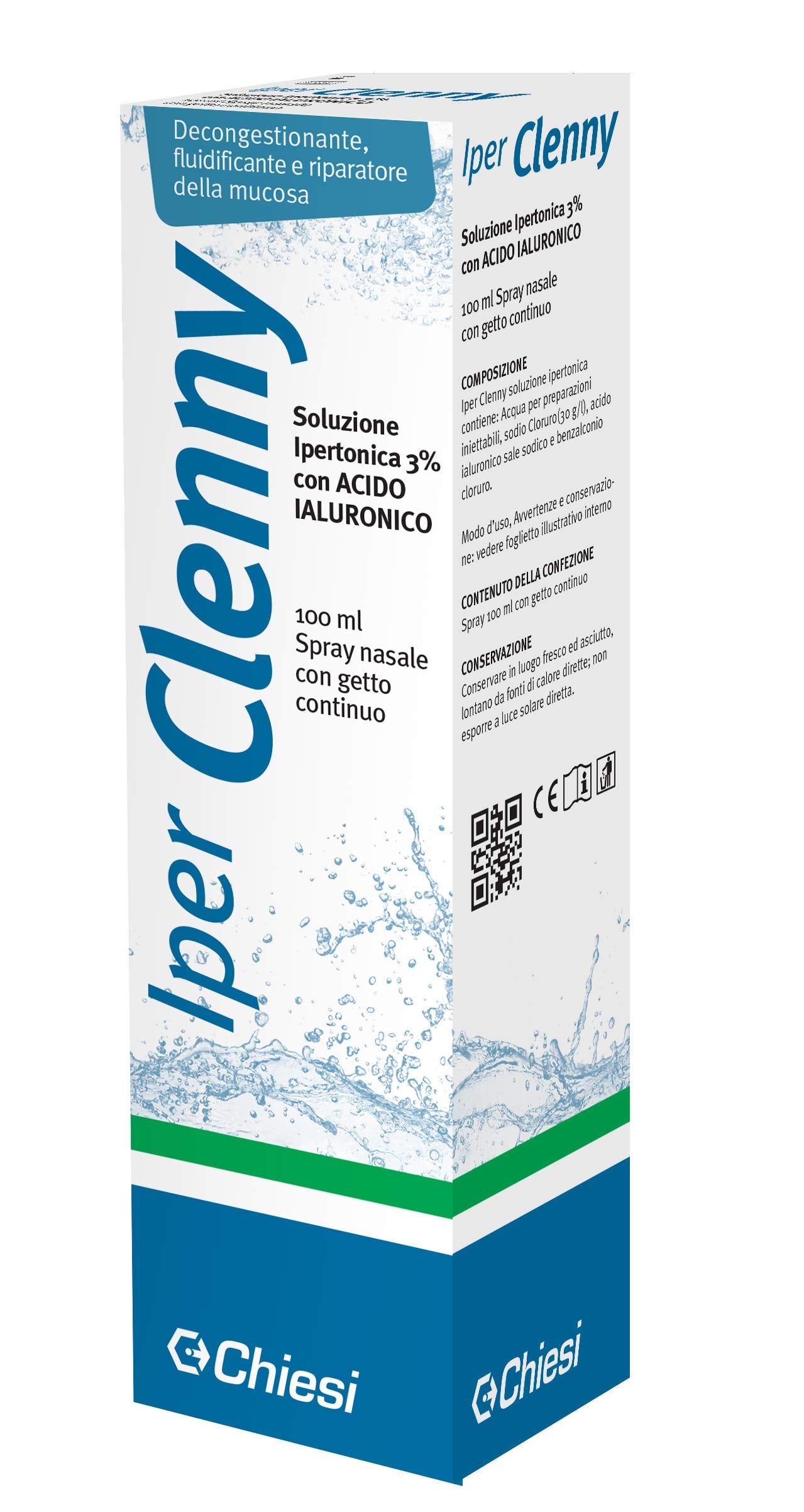 Clenny, Iper Clenny Spray Nasale con Soluzione Ipertonica 3% e Acido Ialuronico per Trattamento di Raffreddori, Riniti e Rinosinusiti - Confezione da 100ml