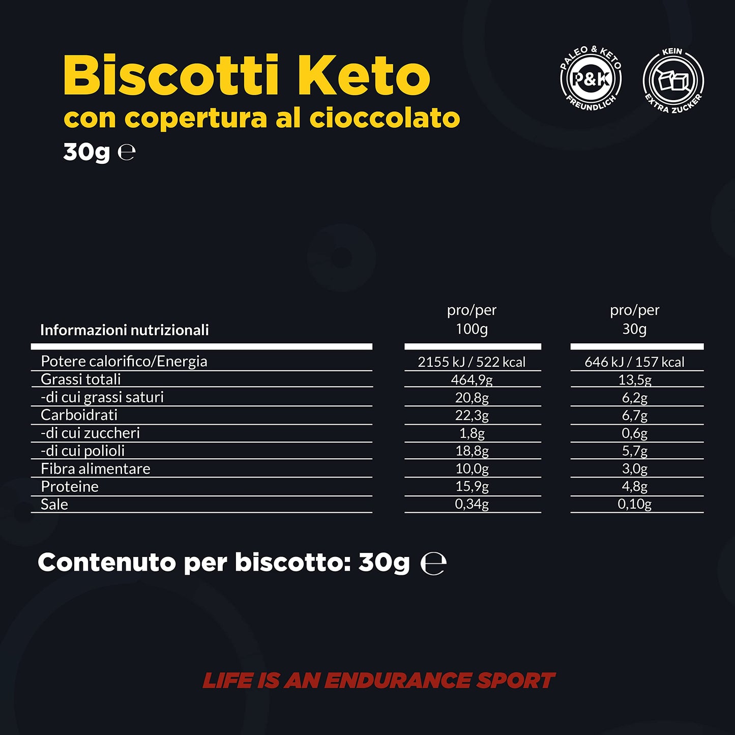 Daily Endurance - 24 Biscotti Keto Senza Zucchero Chetogenici | 540g - 0,7g Carboidrati - Ghiaccioli al Cioccolato | Spuntini | Proteiche Cibo Low Carb & Paleo