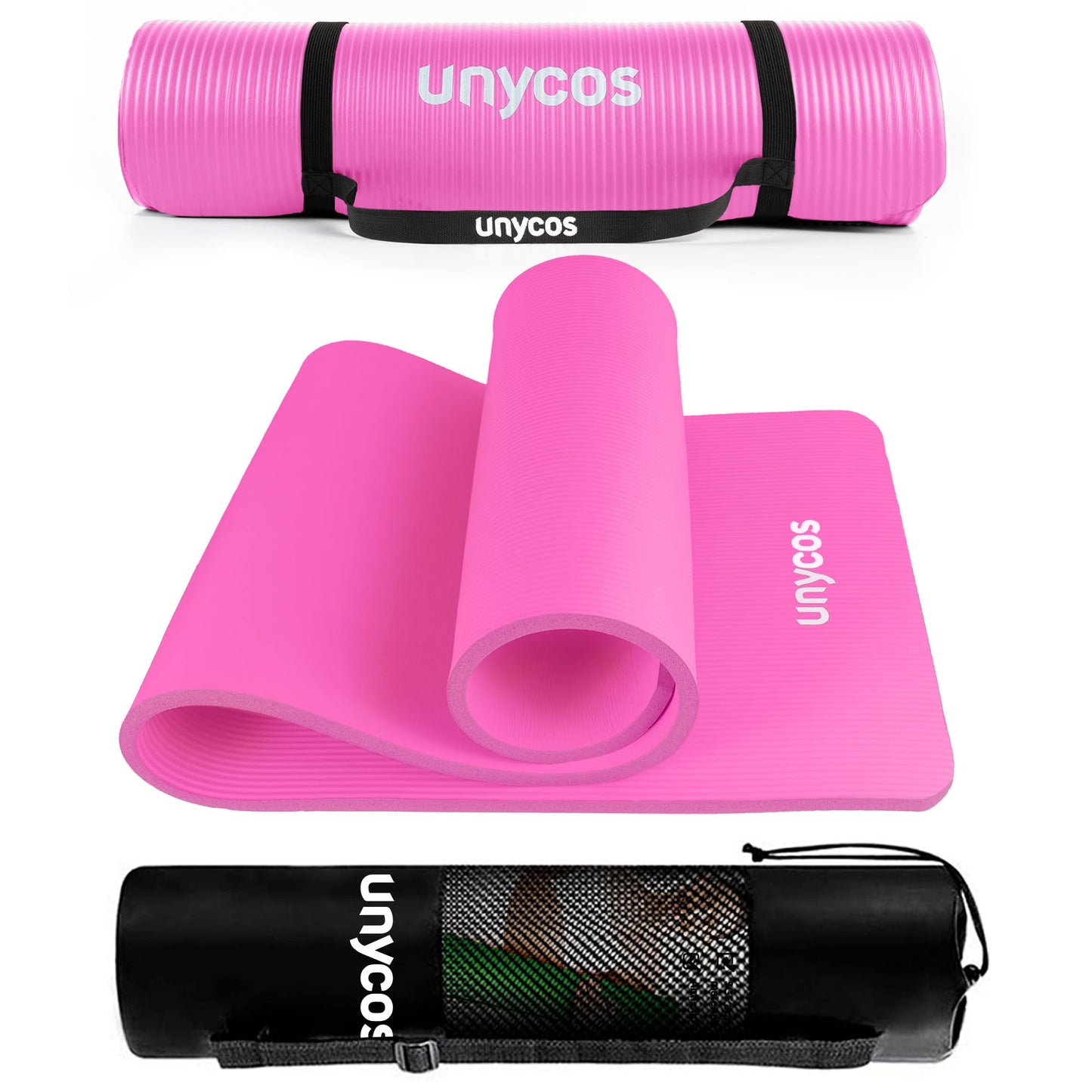 unycos - Tappetino Antiscivolo da Yoga, Pilates e Ginnastica Extra Spesso 10/15 mm, 183x60 cm, Materassino Fitness con Schiuma NBR Confortevole, Tracolla, Borsa ed E-Book di 50 Esercizi