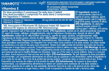 YAMAMOTO RESEARCH Vitamina E 60mg 60 Compresse, Integratore Alimentare di Vitamina E, Azione Antiossidante e Antinfiammatoria, Sostiene il Sistema Immunitario e la Vista