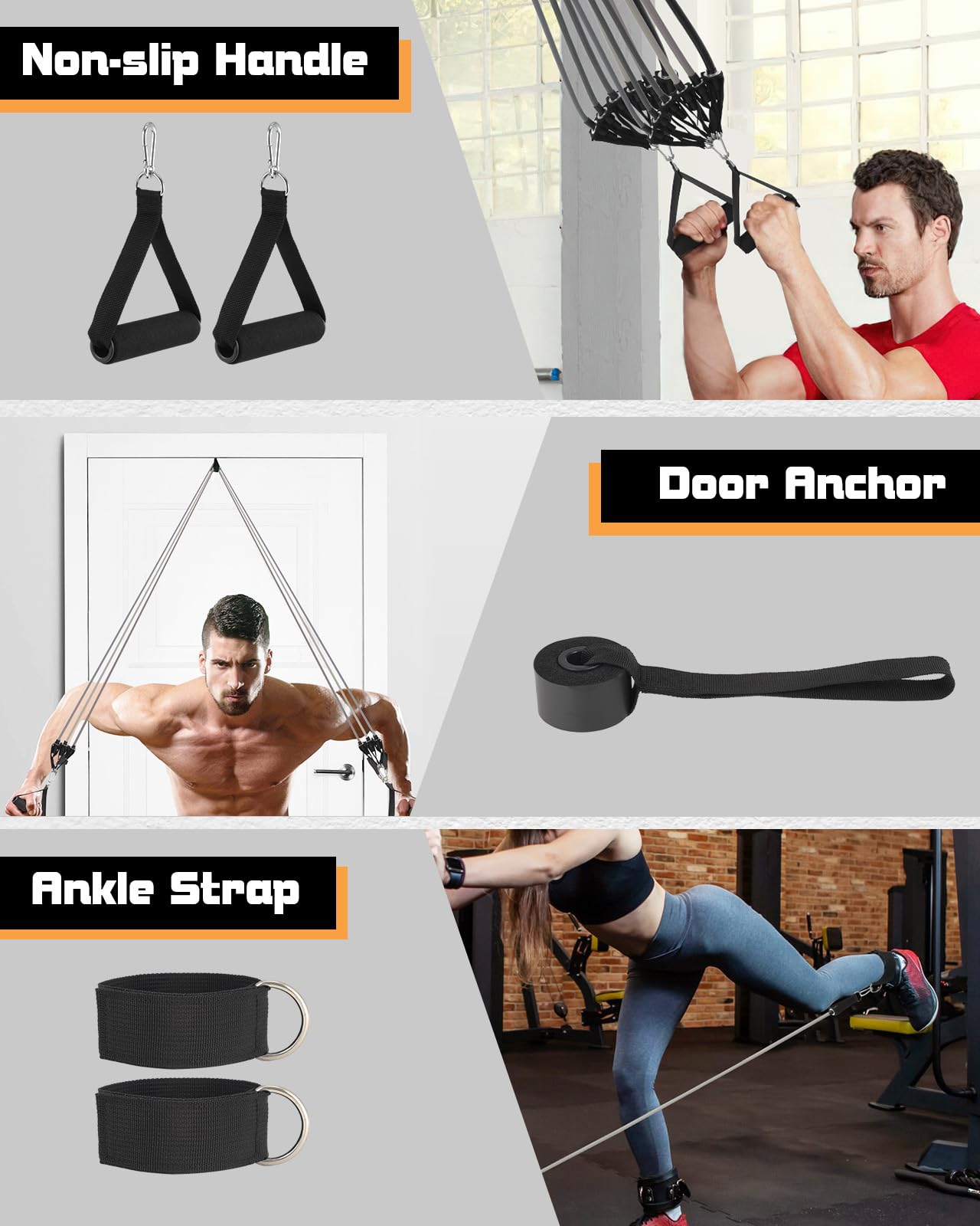 Fitense 6 Set Elastici Fitness Uomo - Elastico Fitness Bande 270 Lbs, Elastici Palestra con Maniglie, Ancoraggio Porta, Cinghie Caviglia, Borsa e Poster, Perfette per Allenamento a Casa o in Palestra