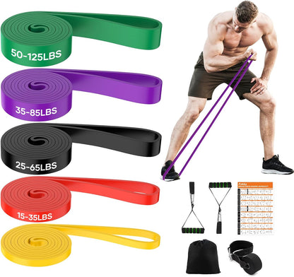 Fokky 5 Livelli di Resistenza Elastici Fitness，Elastico Fitness di Resistenza per Trazioni,Bande Elastiche Fitness con Ancoraggio Porta, Maniglie e Cover Protettiva,Fascia Elastica Fitness