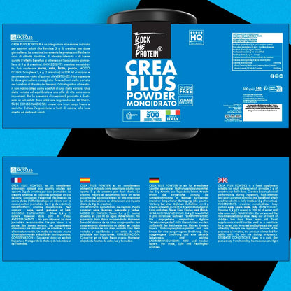 CREATINA Monoidrata Polvere 500g Rock The Protein® Creatina In Polvere Performance, Forza, Aumento Massa Muscolare, Mass Gainer Creatine Monohydrate Ad Alta Biodisponibilità, Integratori Palestra