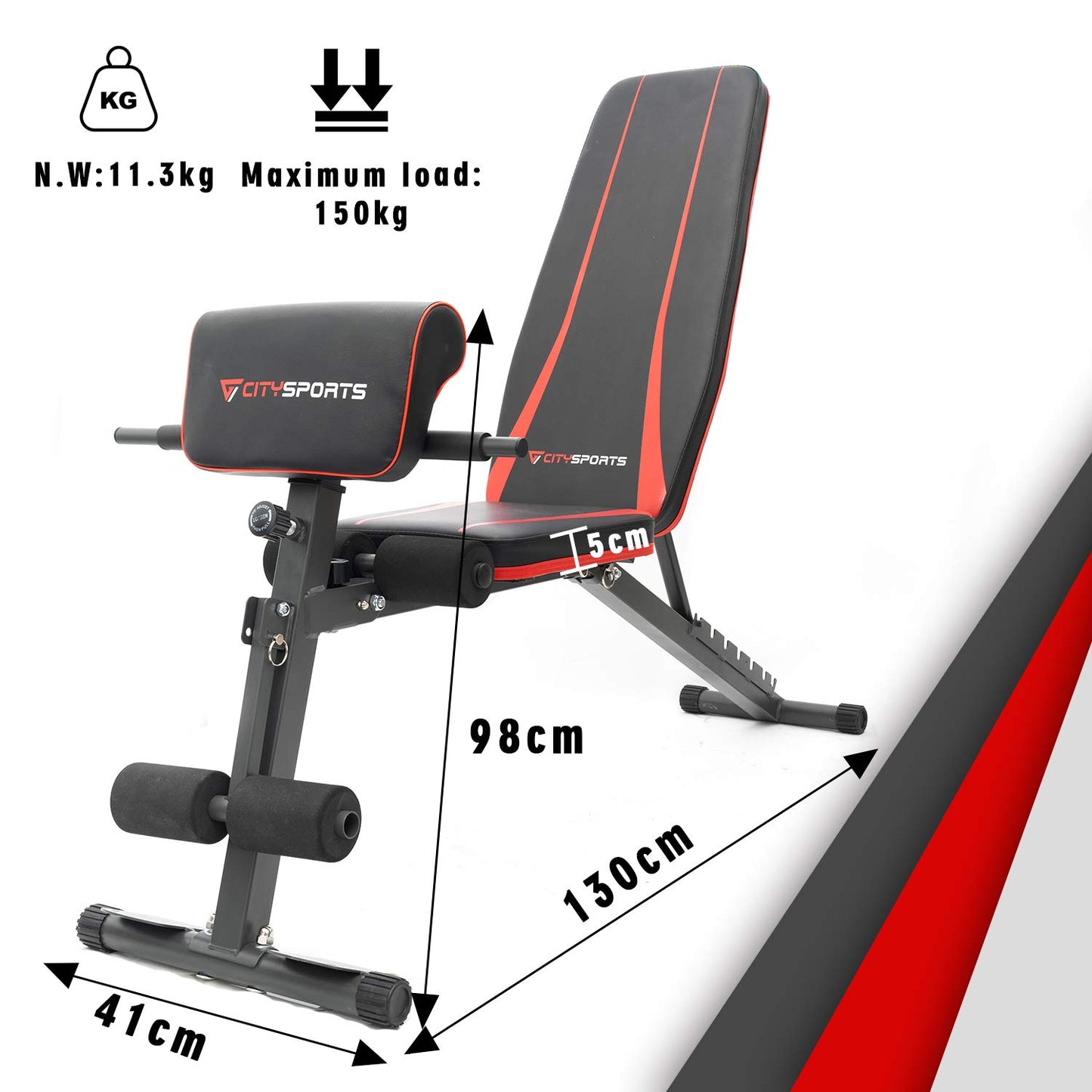 CITYSPORTS Panca Pesi Regolabile, Panca Pesi Pieghevole Multifunzione con 7 Posizioni Regolabili e 2 Cinghie da Allenamento, Panca Pesi Home Gym (S1)