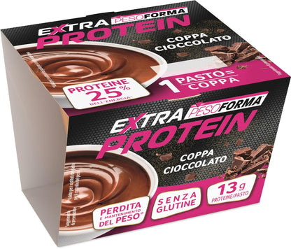 PESOFORMA - EXTRA PROTEIN - Coppa gusto cioccolato - Pasto sotitutivo proteico per il controllo del peso - 13g di proteine per pasto - Con vitamina D, vitamina C, vitamina E, magnesio - 210g