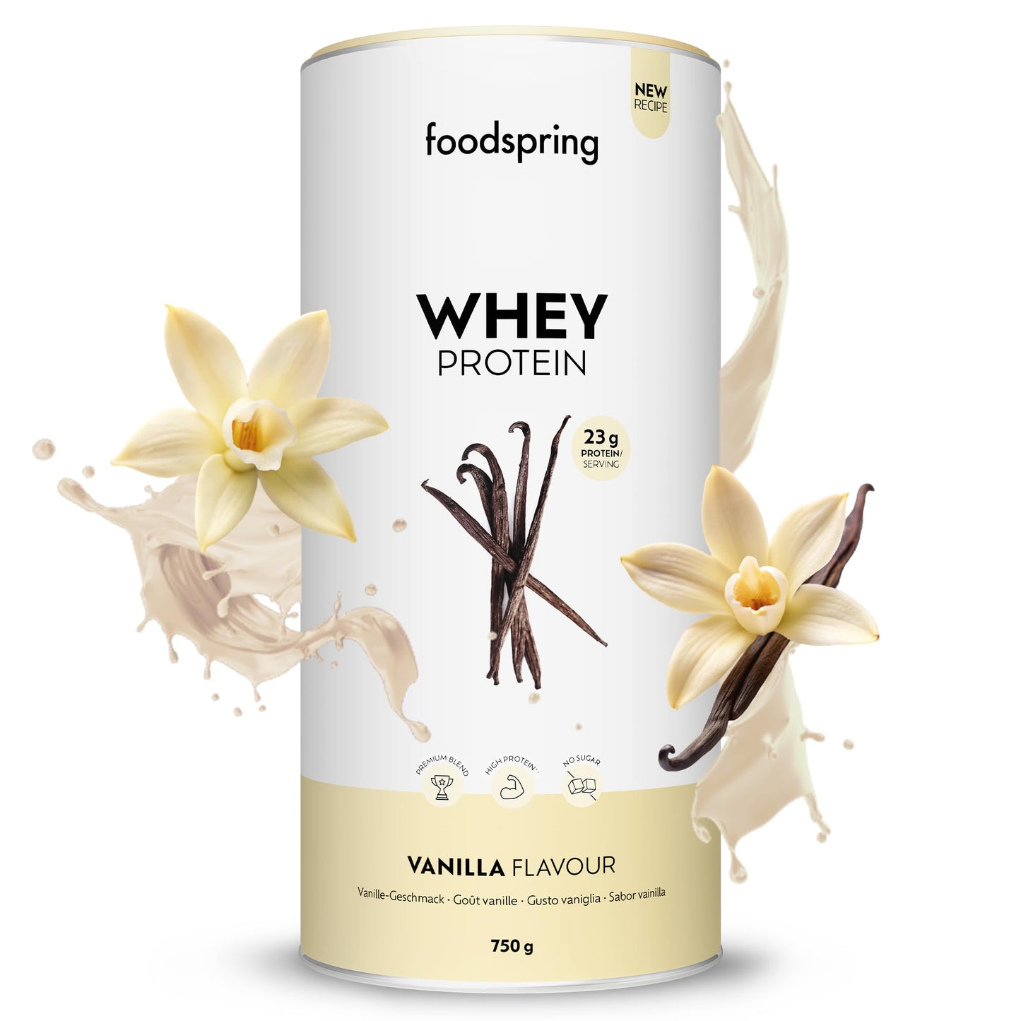 foodspring - Proteine Whey in polvere Cioccolato - Con 21 g di proteine per l'aumento muscolare, perfetta solubilità, ultra-filtrate & ricche di BCAA ed EAA - gusto pieno e delizioso (750 g)