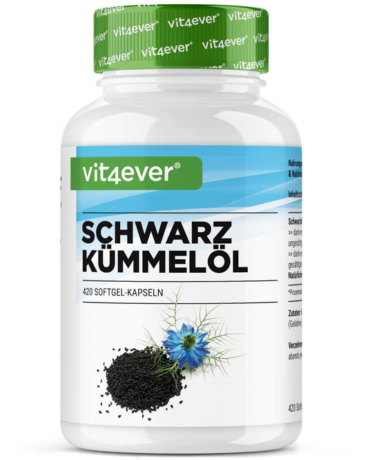 Olio di cumino nero - 420 capsule - 1000 mg per dose giornaliera - Con vitamina E naturale - Egiziano, naturale e spremuto a freddo