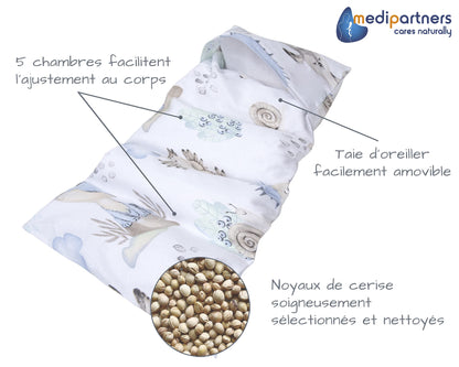 Medi Partners Cuscino Termico noccioli ciliegio 60x20cm 800g 100% Cotone 5 Camere Grande Terapia del freddo Federa sfoderabile (Stelle)