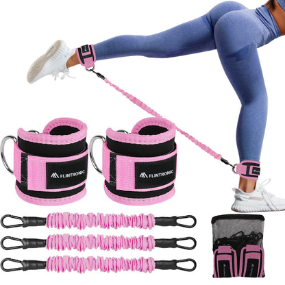 Flintronic Set di Fasce di Resistenza con Cinghie per Caviglia, Elastici Fitness Set, 3 Resistance Band, Bande Elastici Fitness, Attrezzatura per Allenamento Glutei per Fitness a Casa Yoga Pilates