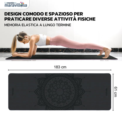 LA MENTE ES MARAVILLOSA - Tappetino per Yoga, Pilates, Fitness o Altri Sport, Tappetino Antiscivolo in TPE con Borsa a Tracolla, Tappetino da Allenamento 183 x 61 cm