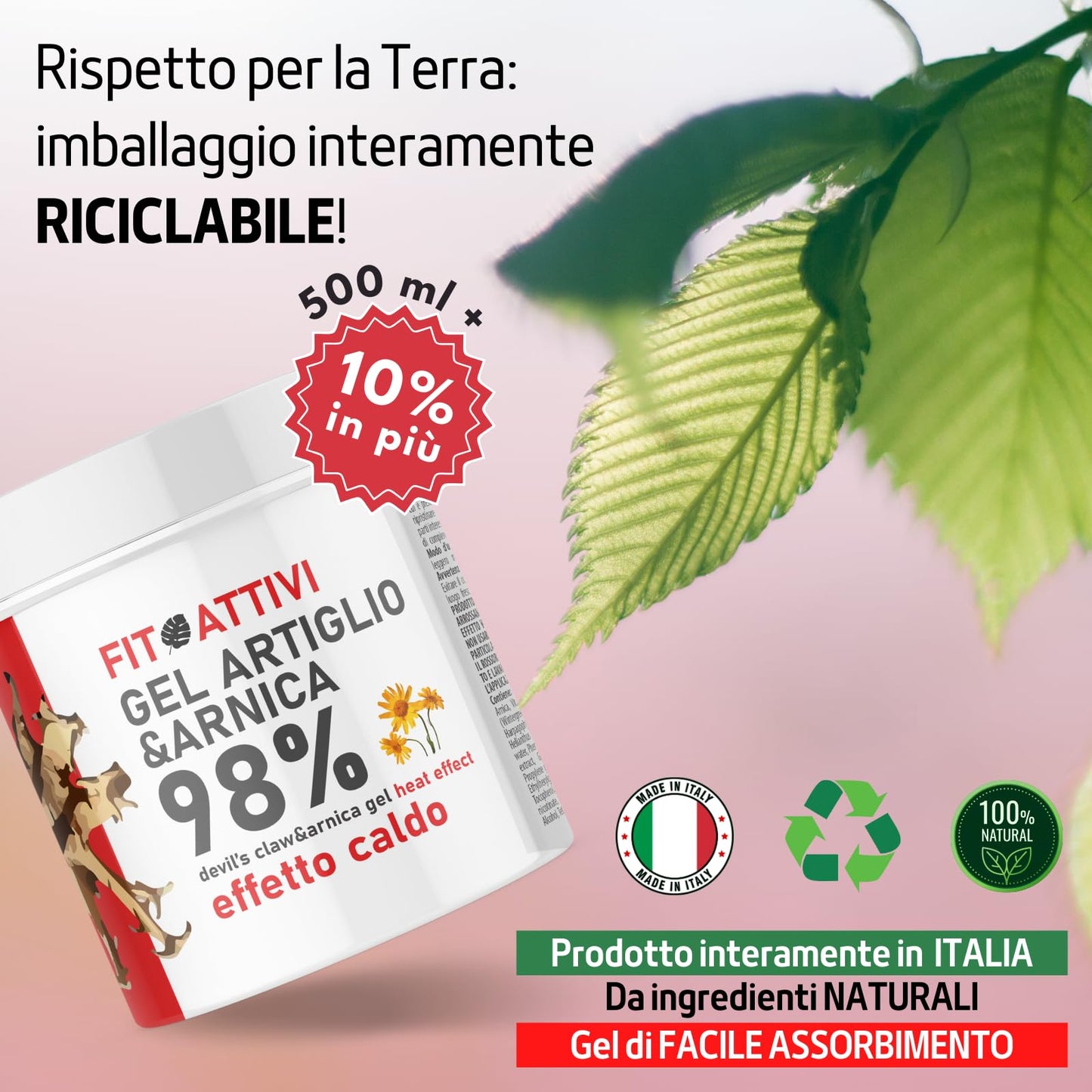 Artiglio del Diavolo Gel Forte e Arnica per Cavalli Uso Umano Effetto Caldo 550 ml, Crema Massaggi arricchita per Muscoli e Articolazioni - FITOATTIVI NATURA E BENESSERE