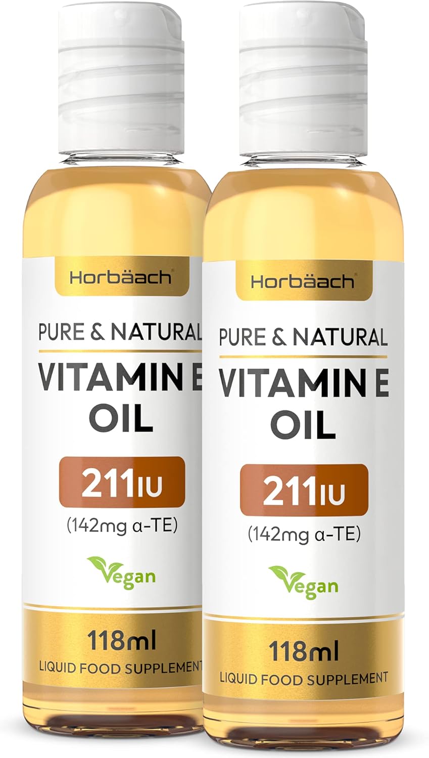 Vitamina E Olio Puro 211 IU | 236 ml (2 x 118 ml) | Liquido vegano per capelli pelle unghie | di Horbaach