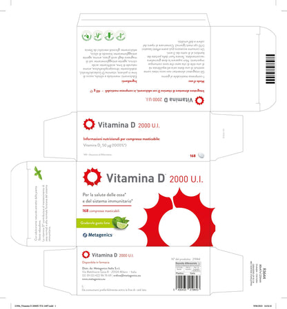 Metagenics Vitamina D 2000 U.I. - Integratore Sistema Immunitario - Per la Salute delle Ossa - 168 Compresse Masticabile