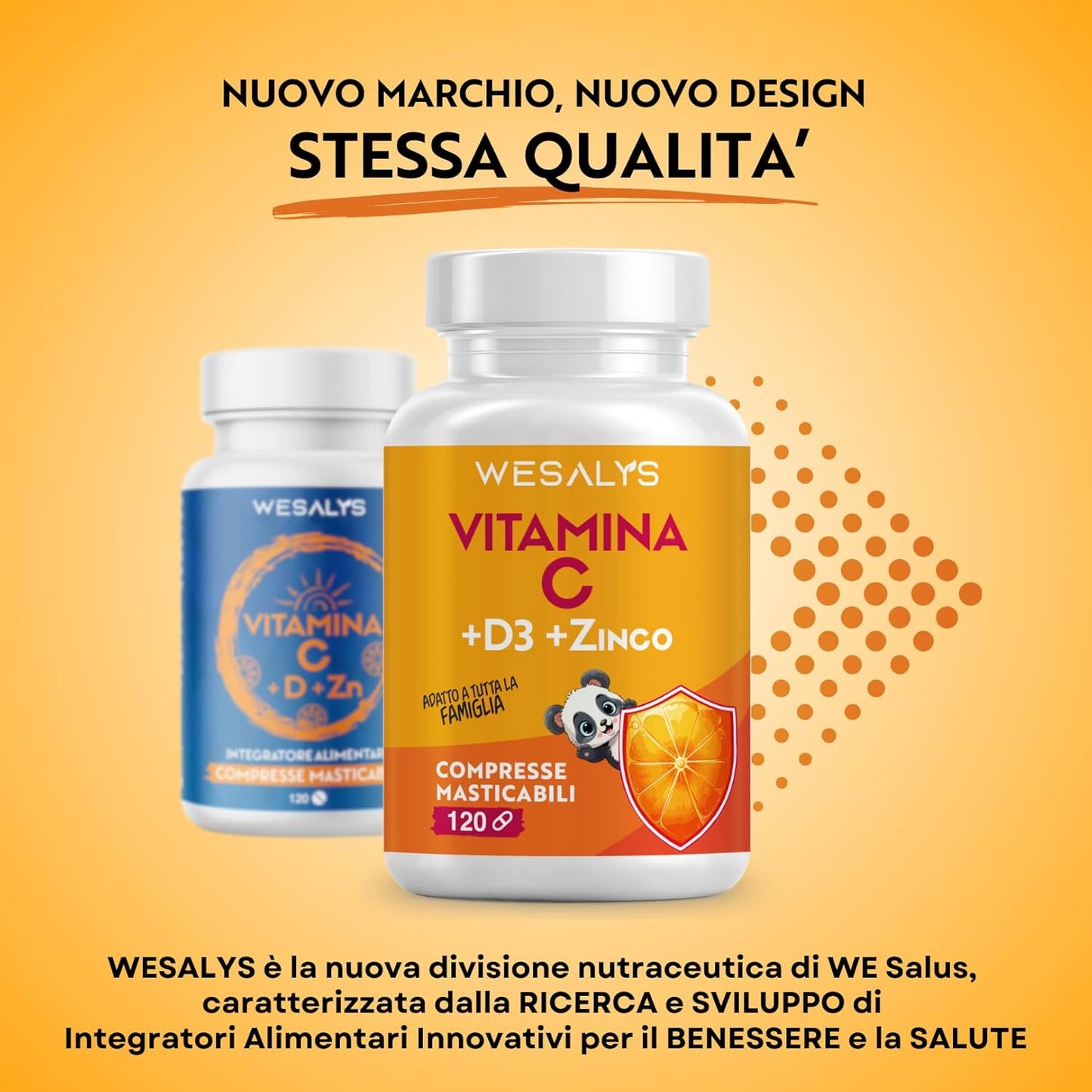 Vitamina C D Zinco, Masticabile gusto Arancia, per Bambini ed Adulti, Vitamina C 1000mg, Vitamina D3 2000 UI e Zinco 5mg in 2 cpr, WE Salus